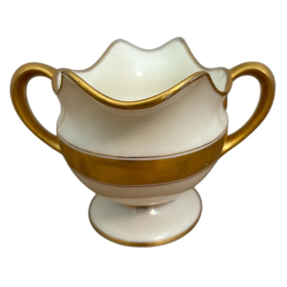 Lenox Ivory Porcelain Gravy Boat Gold Band Double Spout & Handles‎ Vintage
